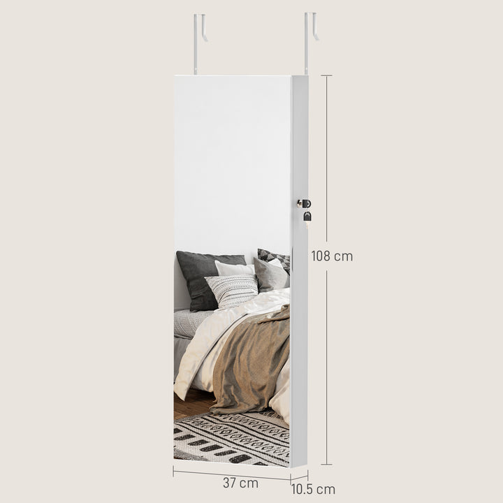108 x 37cm Lockable Jewellery Cabinet, with LED Lights - White Surface and Pink Lining