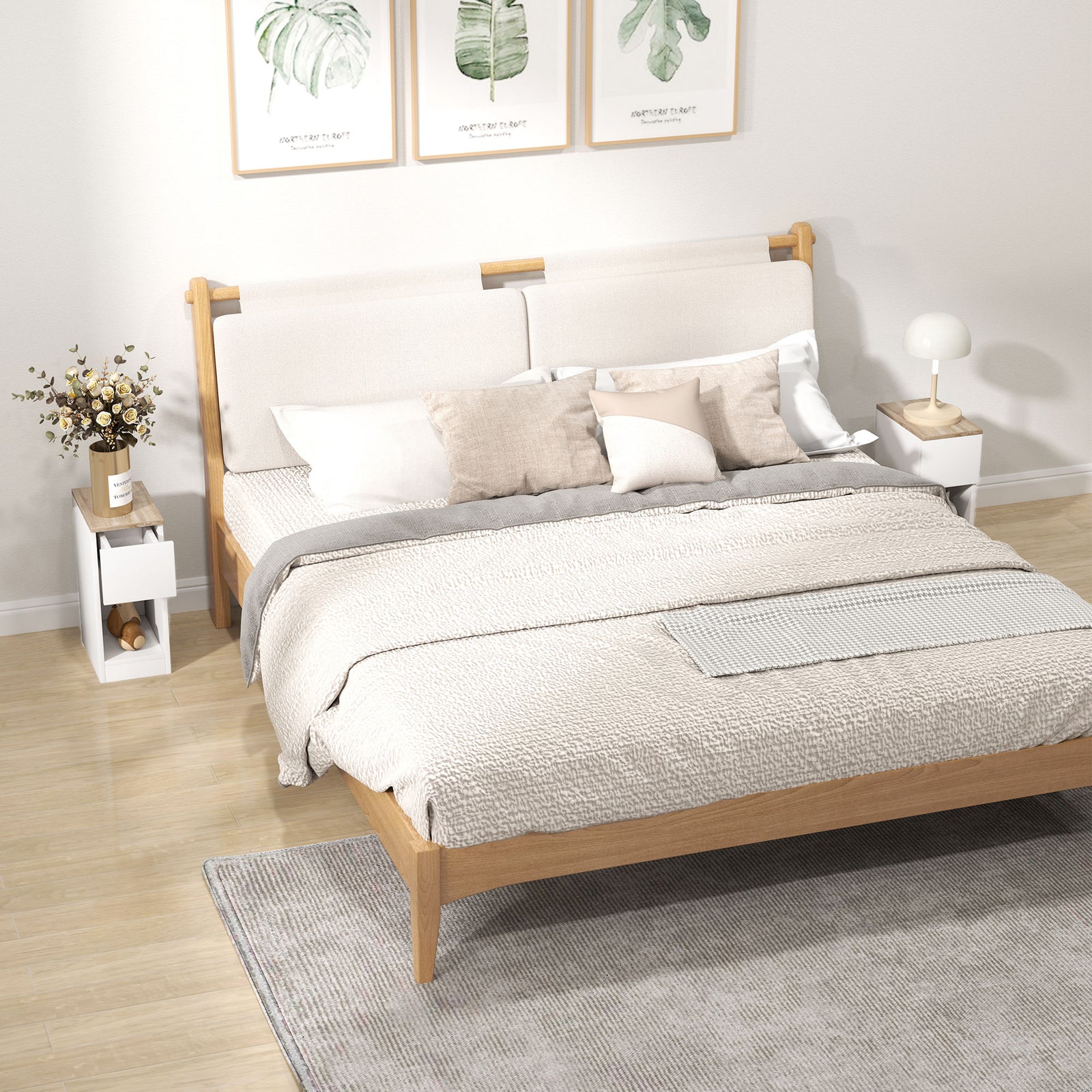 Set of Two Modern Storage Bedside Tables - White