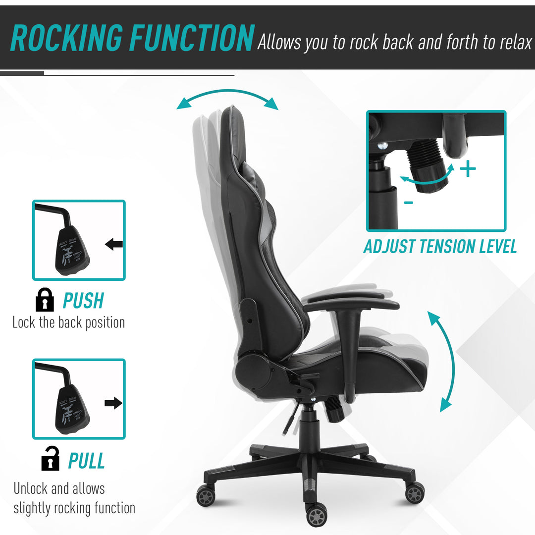 Gaming Chair, Computer Desk Chair, Racing Chair with Adjustable Height, Head Pillow and Lumbar Support for Adults, Black
