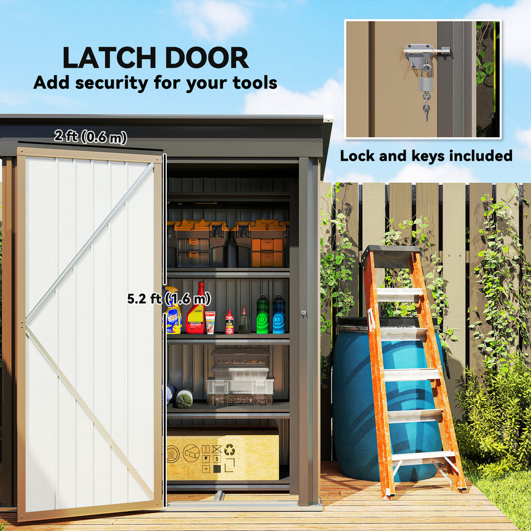 5 x 3ft Corrugated Steel Storage Shed, with Lock - Brown
