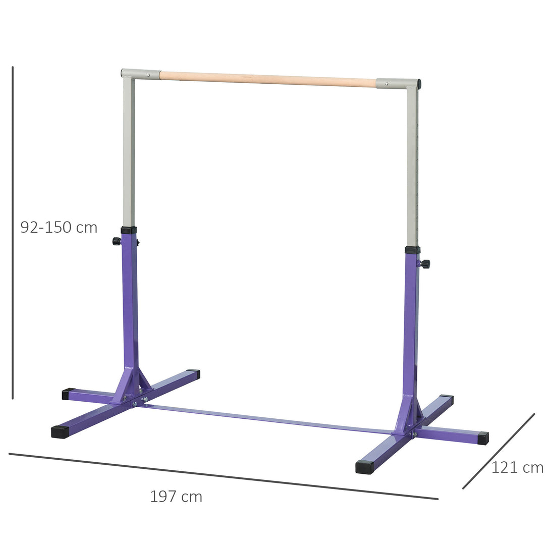 HOMCOM Steel Frame Adjustable Horizonal Gymnastics Bar For Kids Home Gym Training Children Junior Kip High Bar Fitness Purple | Aosom UK