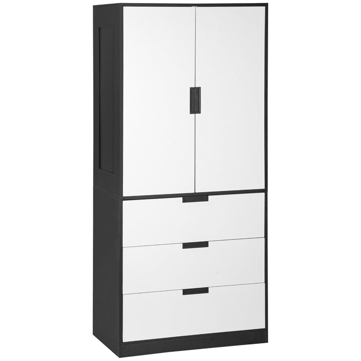 HOMCOM 2 Door Wardrobe, Modern Wardrobe with 3 Drawers and Hanging Rod for Bedroom, White | Aosom UK