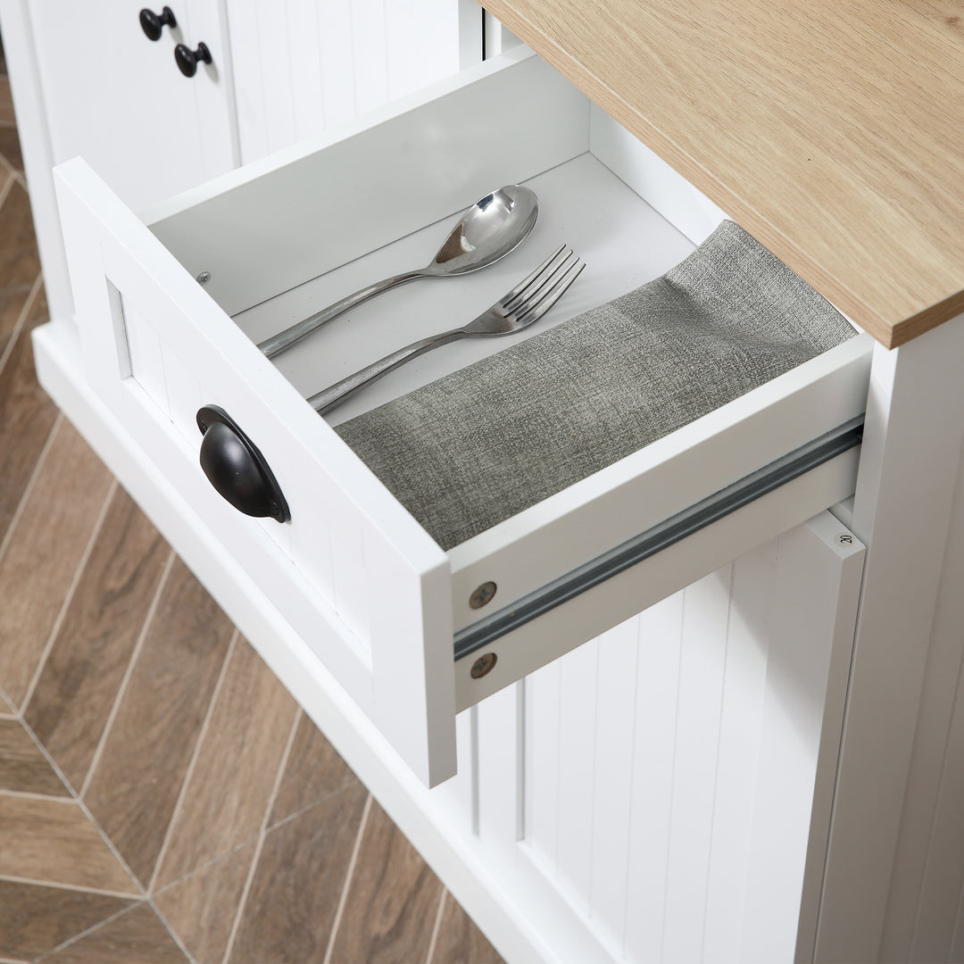 180cm Freestanding Kitchen Cabinet, Modern Storage Cupboard with Open Countertop, Drawer and 6 Doors, White