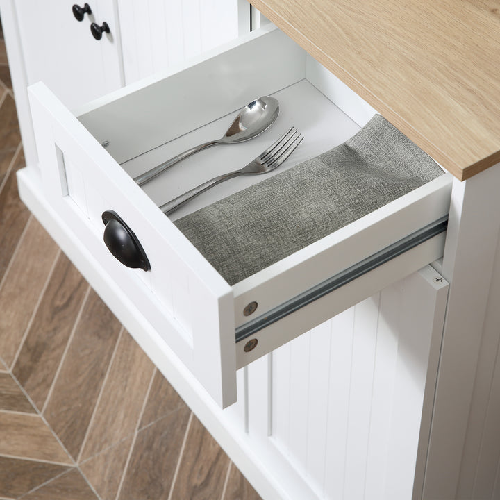 180cm Freestanding Kitchen Cabinet, Modern Storage Cupboard with Open Countertop, Drawer and 6 Doors, White