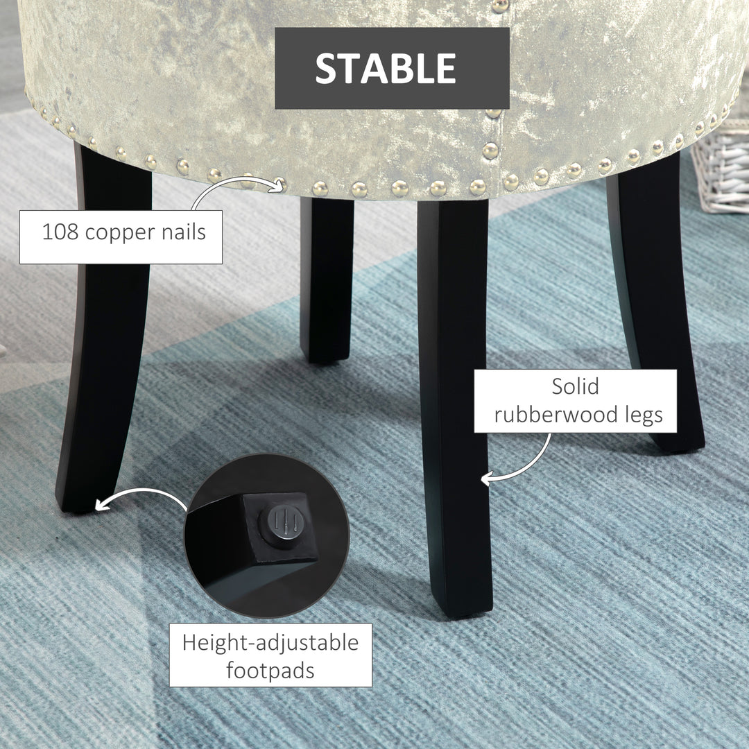 Dressing Table Stool with Rubber Wood Legs, Ice Velvet Vanity Stool for Living Room Bedroom, Beige