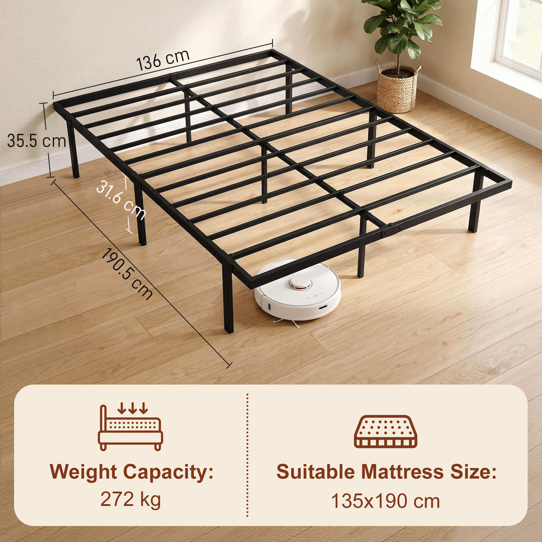 4ft6 Double Bed Frame with Underbed Storage, Metal Platform Bed Frame 