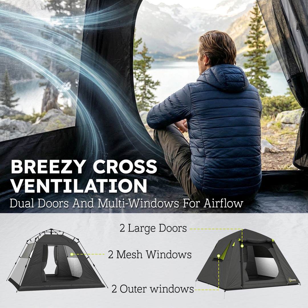 Camping Tent 3000mm Waterproof Tent with 2 Doors for 2 Person, Grey &amp; 