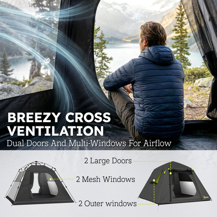 Camping Tent 3000mm Waterproof Tent with 2 Doors for 2 Person, Grey &amp; 