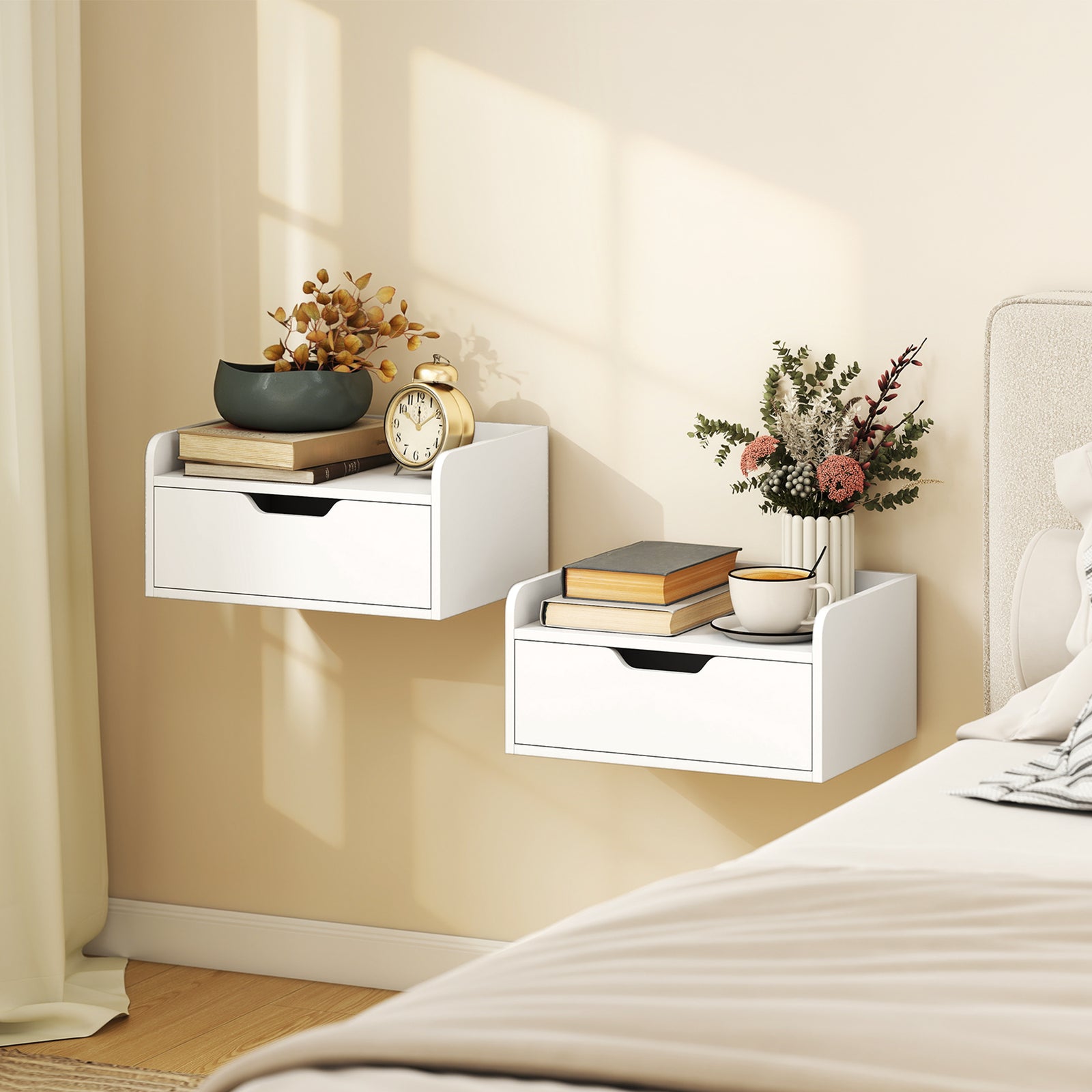Floating Nightstands Set of 2, Wall Mounted Bedside Table with Drawer 