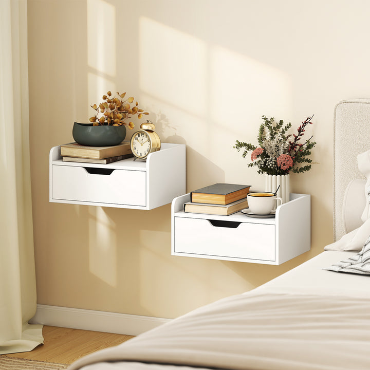 Floating Nightstands Set of 2, Wall Mounted Bedside Table with Drawer 