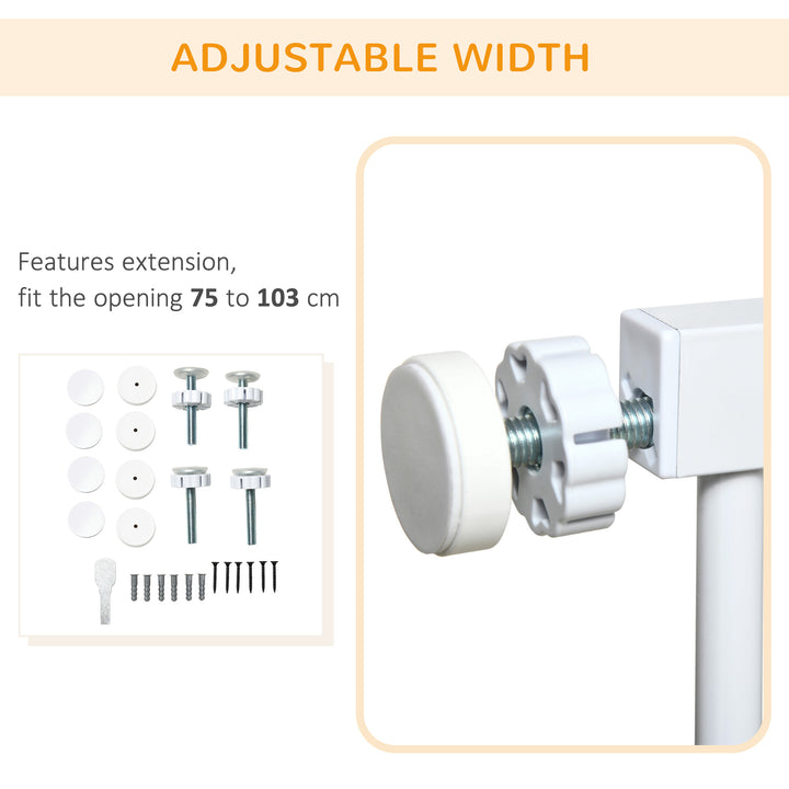 PawHut Pressure Fit Safety Gate for Doorways and Staircases, Dog Gate w/ Auto Closing Door, Pet Barrier for Hallways w/ Double Locking - White