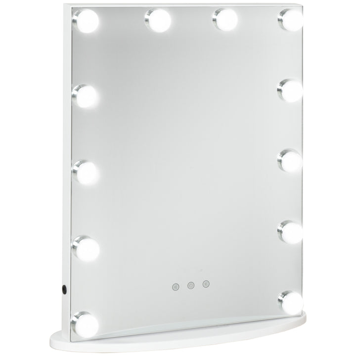 MCL Hollywood Mirror with Lights for Makeup Dressing Table, Lighted Vanity Mirror with 12 Dimmable LED Bulbs and USB Plug in Power Supply, White