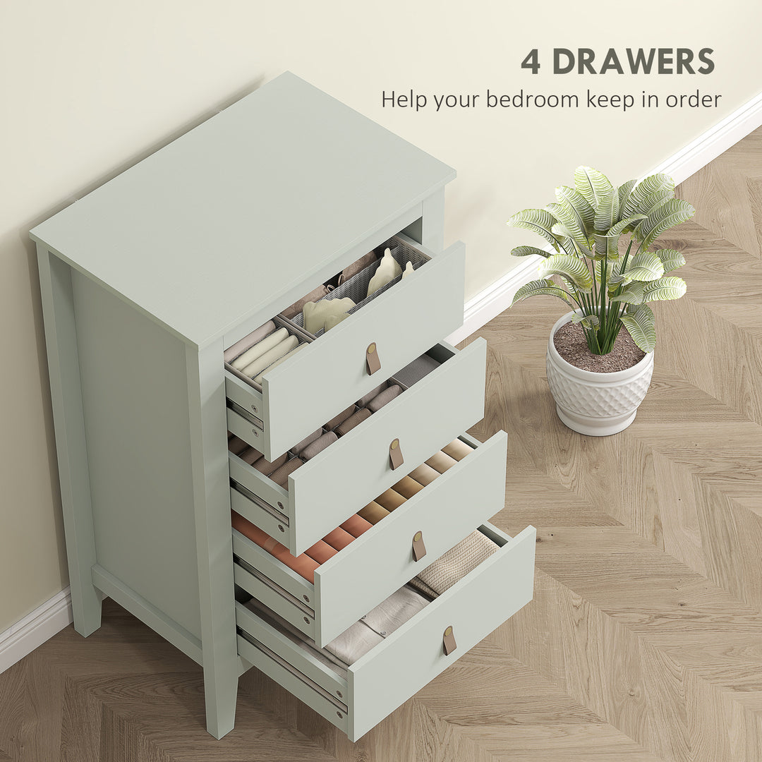 Bedroom Chest of Drawers, Modern 4 Drawer Dresser Cabinet with PU Leather Handles and Metal Runners for Living Room, Hallway, Entryway, Green