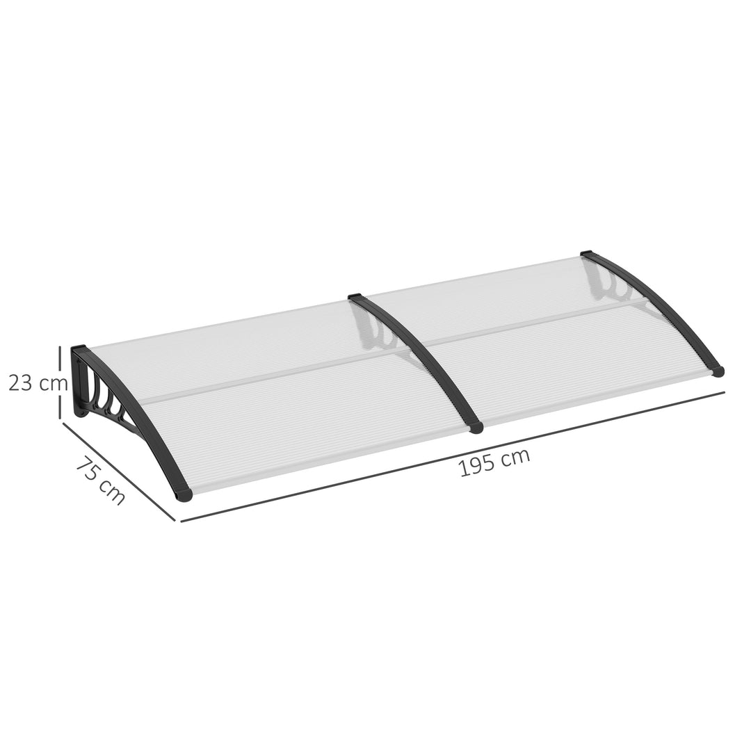Front Door Canopy Outdoor Awning Aluminium Rigid Plastic Polycarbonate Rain Shelter UV Water Rain Resistant 75 x 195 cm White