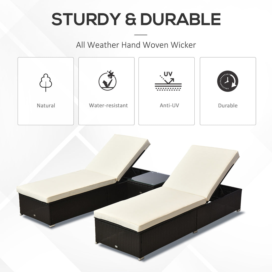 2-Seater Rattan Lounger Set-Deep Coffee/Cream White