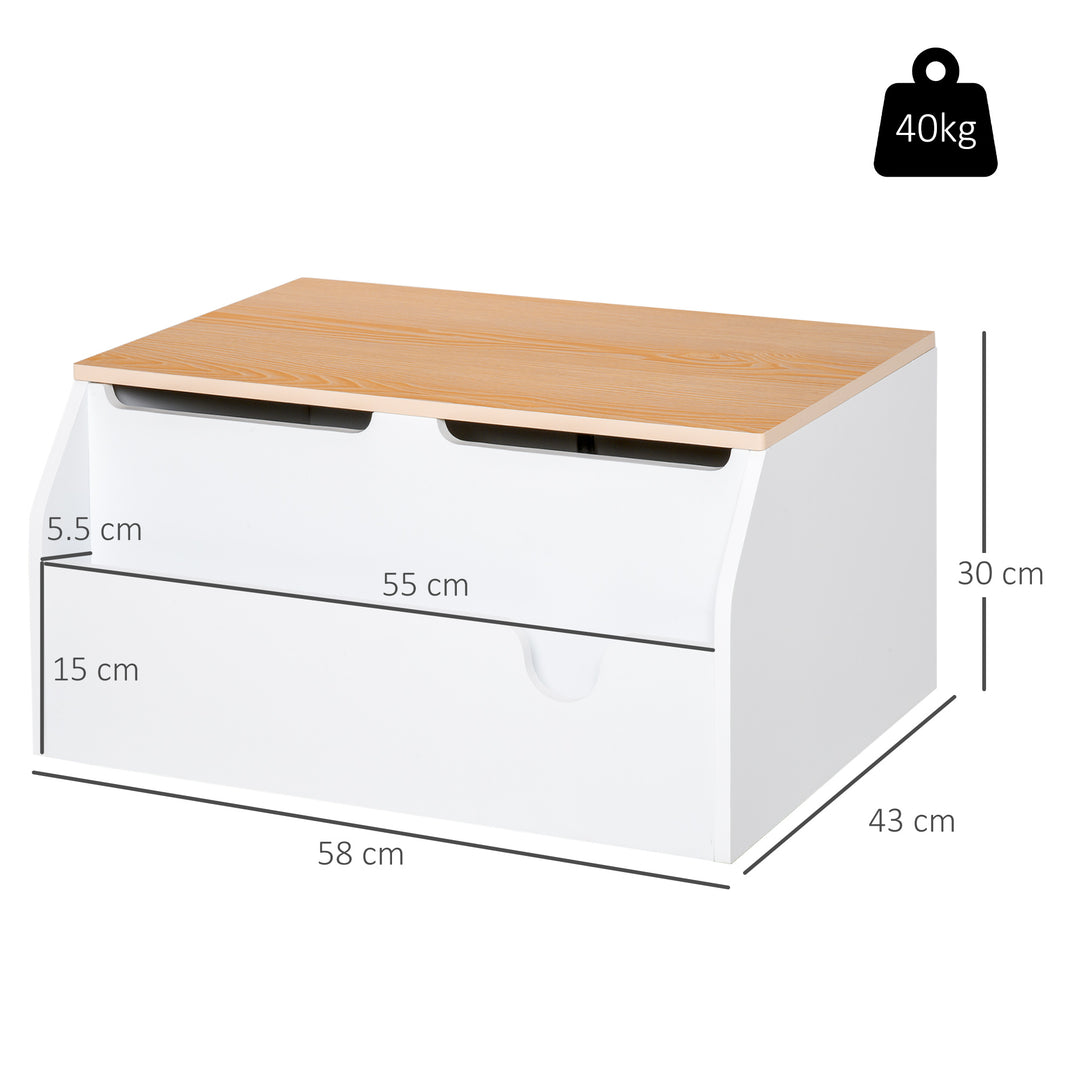 Wooden Kids Toy Box Children Storage Chest Organiser Book Slot Safety Hinge Playroom Furniture White