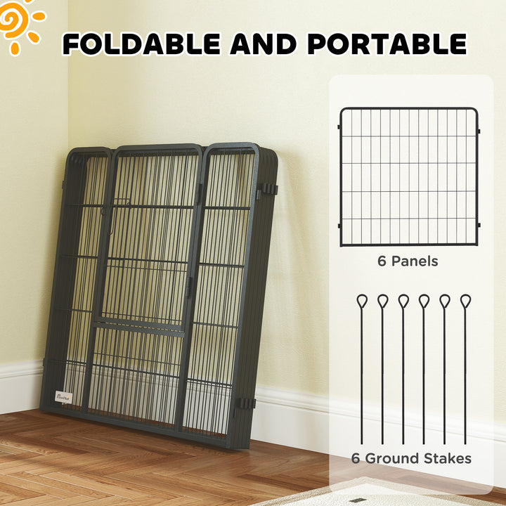 6 Panels Dog Playpen, Portable Detachable Puppy Pen with Door, for Medium Dogs, 80cm High, Grey