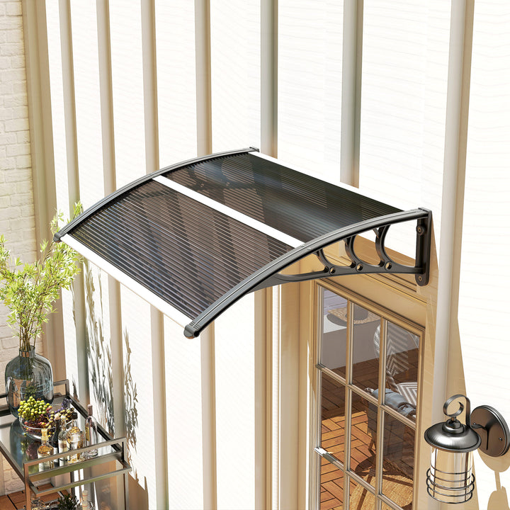 Front Door Canopy Outdoor Awning Aluminium Rigid Plastic Polycarbonate Rain Shelter UV Water Rain Resistant 100 x 75cm Black