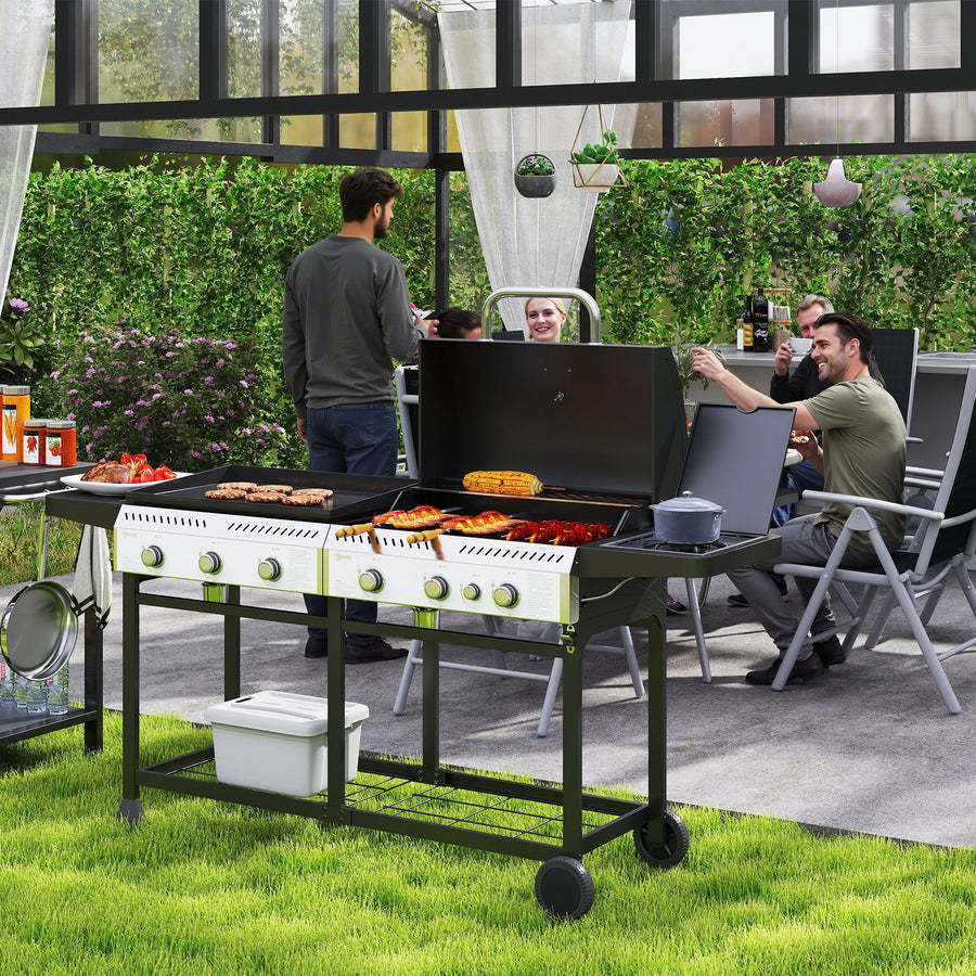 Deluxe Duo Gas BBQ, with Grill, Plancha and Side Burner - Black