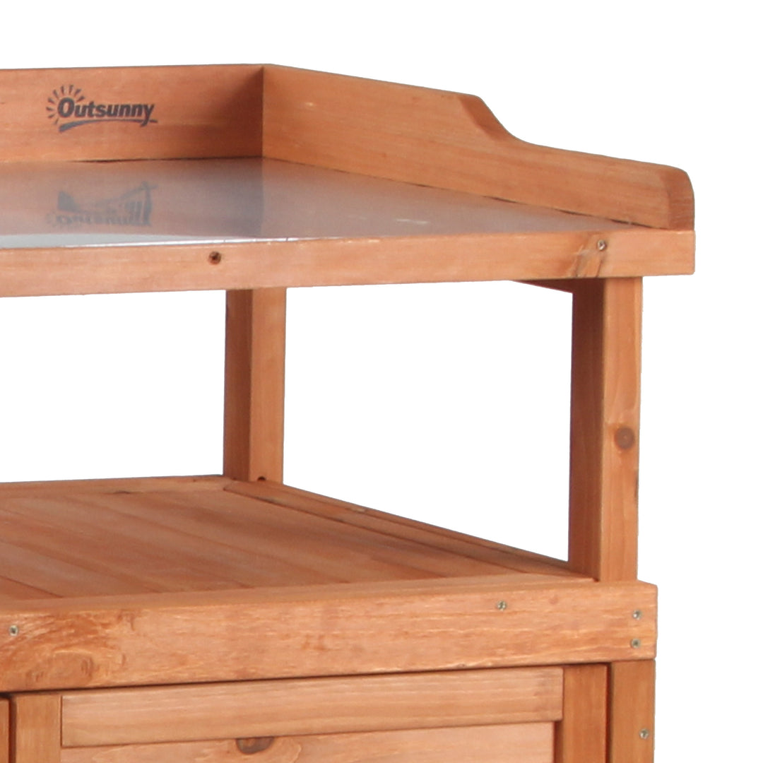 MCL Multi-function Potting Bench Table w/ Storage Cabinet and Galvanized Table Top, Wooden Planting Workstation, 98cm x 47cm x 105cm