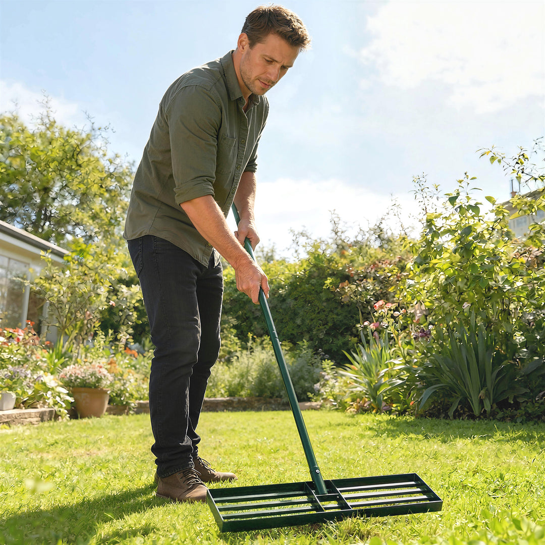 Lawn Levelling Rake, 76 x 26 cm Lawn Leveller Lute with 169 cm Handle 