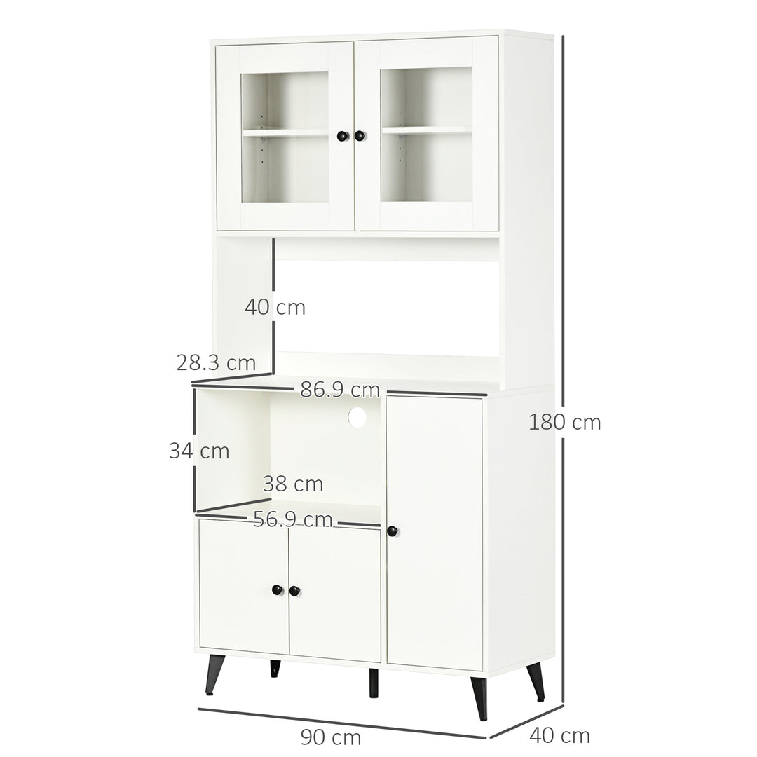 HOMCOM Freestanding Kitchen Cupboard, Modern Kitchen Storage Cabinet with Doors and Adjustable Shelves, 180cm, White