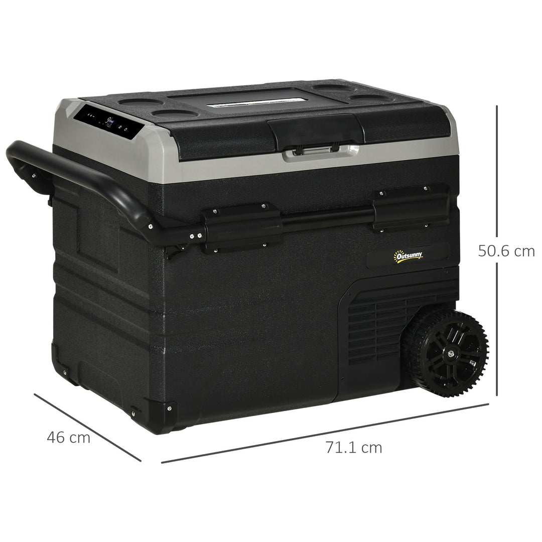 50L Car Refrigerator, Portable Compressor Cooler Box, Fridge Freezer w/ Inner LED Light, Foldable Handles, Cup Holders, 12/24V DC and 110-240V AC for Campervan RV Boat Travel Down to -20℃