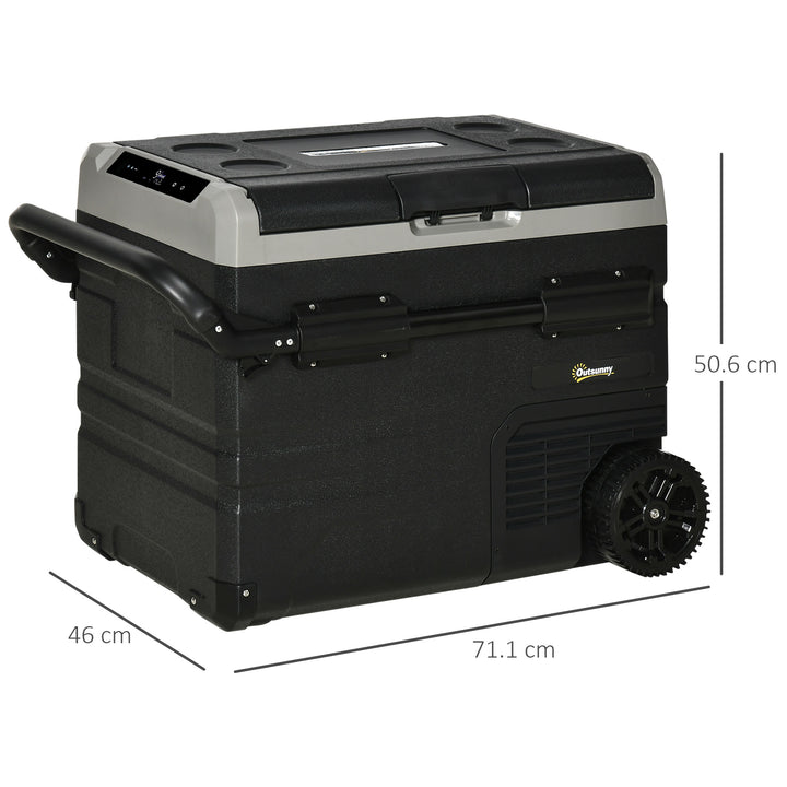 50L Car Refrigerator, Portable Compressor Cooler Box, Fridge Freezer w/ Inner LED Light, Foldable Handles, Cup Holders, 12/24V DC and 110-240V AC for Campervan RV Boat Travel Down to -20℃