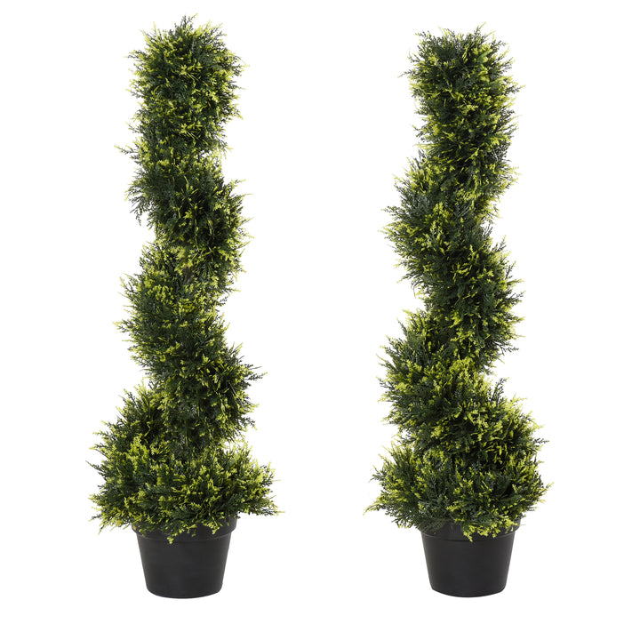 90cm/3FT Artificial Trees, Spiral Topiary Trees w/ Pot Set Of 2, Fake Indoor Greenery Plant Home Office Garden Decor Green