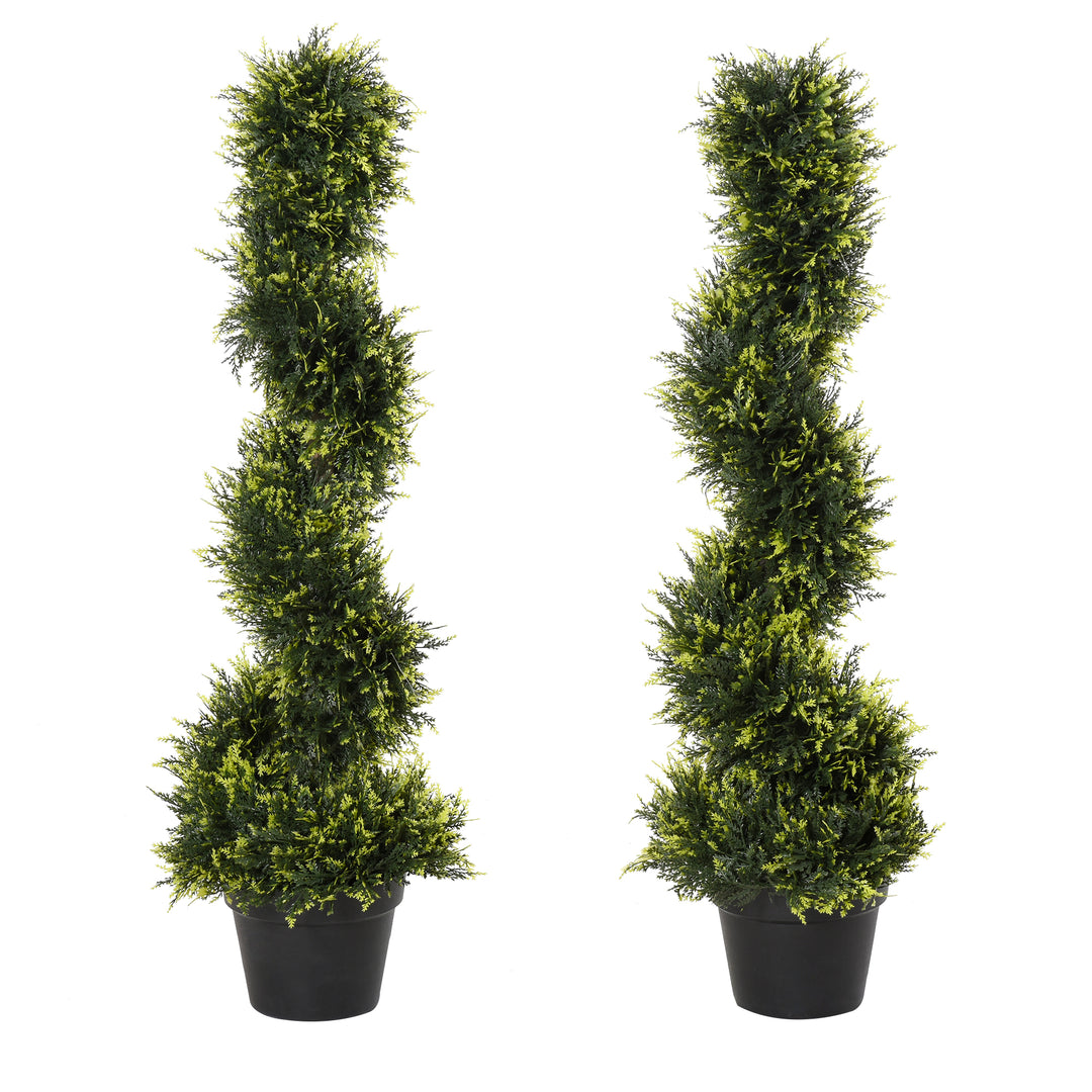 MCL 90cm/3FT Artificial Trees, Spiral Topiary Trees w/ Pot Set Of 2, Fake Indoor Greenery Plant Home Office Garden Decor Green