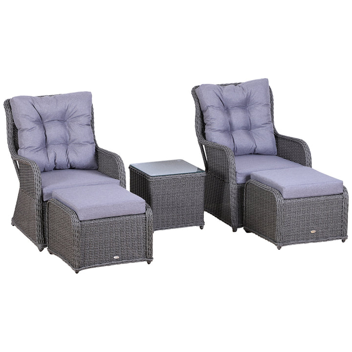 5PCS Deluxe Garden Rattan Furniture Sofa Chair & Stool Table Set Patio Wicker Weave Furniture Set Aluminium Frame Fully-assembly - Grey