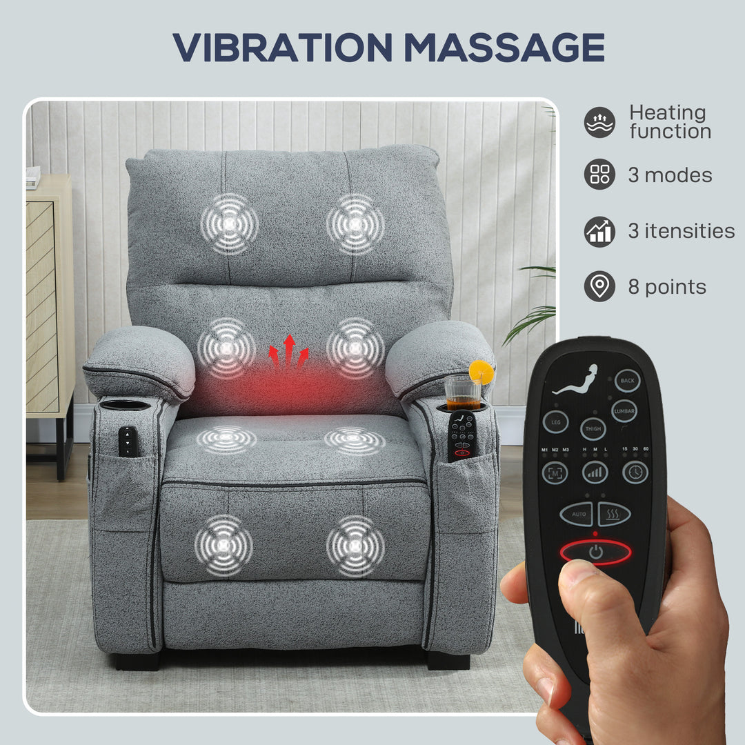 Electric Massage Recliner Armchair with Vibration, Heat, Whisper-Quiet Motor, Memory Function, Velvet Power Reclining Chair with Spring Pack, USB Port, Footrest, Side Pocket, Cup Holders
