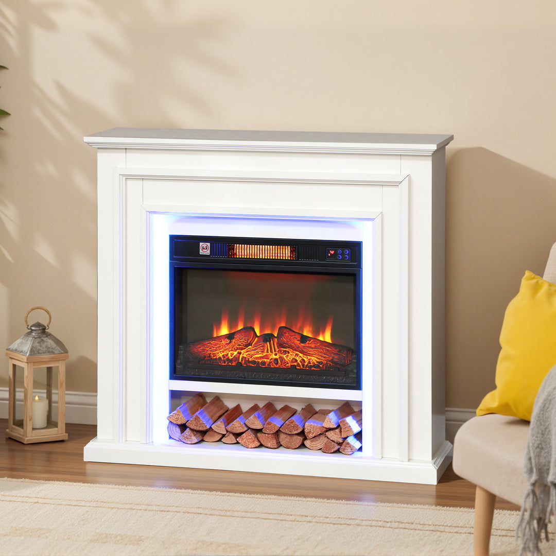MCL Electric Fireplace with Surround, LED Lights, 38" 1800W Inset Electric Fire and Mantel Reach up to 30 m² with Realistic Flame Effect & 3 Brightness, Remote & Timer for Living Room, White