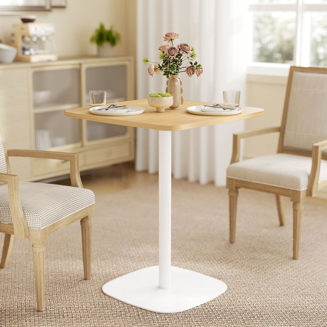 Small Dining Table, 60 cm Square Kitchen Table with Wood-veneer Top and Steel Base