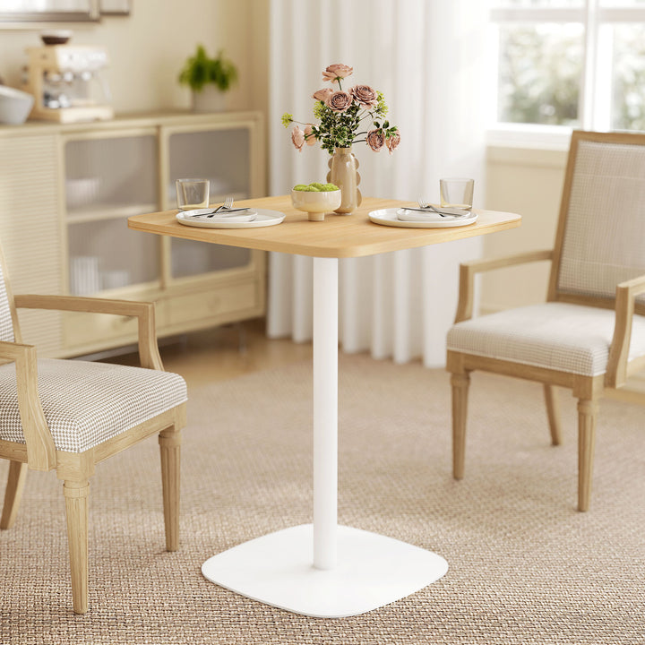 Small Dining Table, 60 cm Square Kitchen Table with Wood-veneer Top and Steel Base
