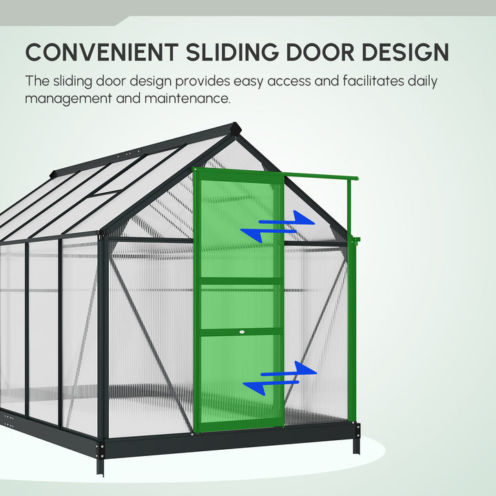 MCL 6 x 10ft Polycarbonate Greenhouse, Large Walk-In Green House with Slide Door and Window, Garden Plants Grow House with Aluminium Frame and Foundation, Grey