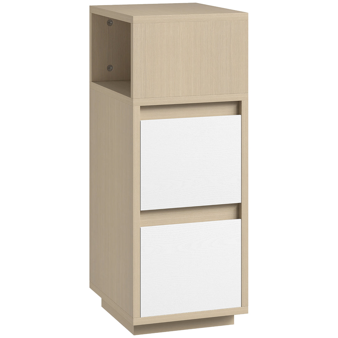 Slim Bedside Table, Narrow Bedside Cabinet with Open Shelf and 2 Drawers for Bedroom, Living Room