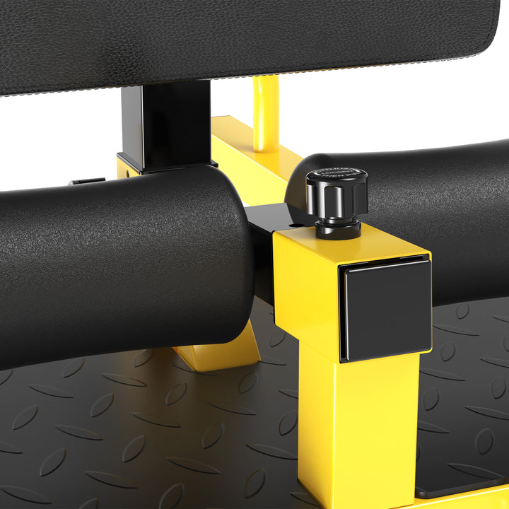 Squat Machine with Push Up Stand, Padded Hip Thrust Bench with Adjustable Cushion for Home Gym Work Out, Yellow