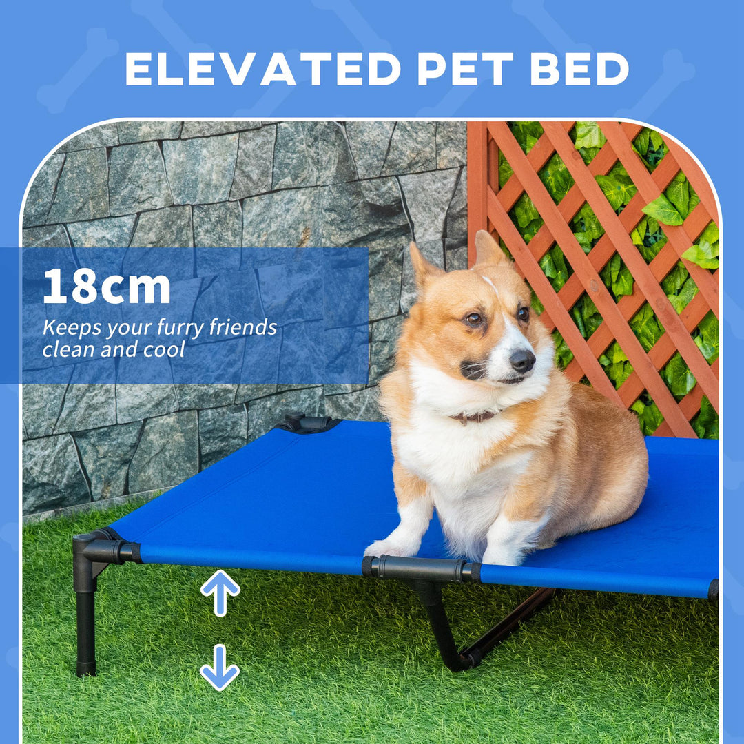Raised Dog Bed Cat Elevated Lifted Portable Camping w/ Metal Frame Blue (Large)