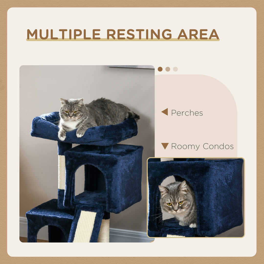 PawHut Sisal Cat Activity Tree, Rest & Play Centre with 2 Houses, Durable, Navy Blue | Aosom UK