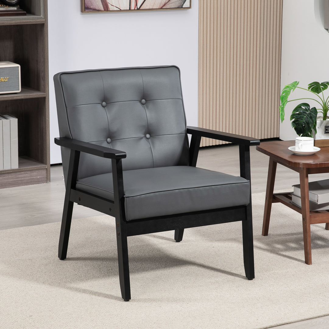 HOMCOM Accent Chair, PU Leather Armchair, Occasional Chair with Beech Wood Frame for Living Room Reception Bedroom Balcony, Grey and Black | Aosom UK