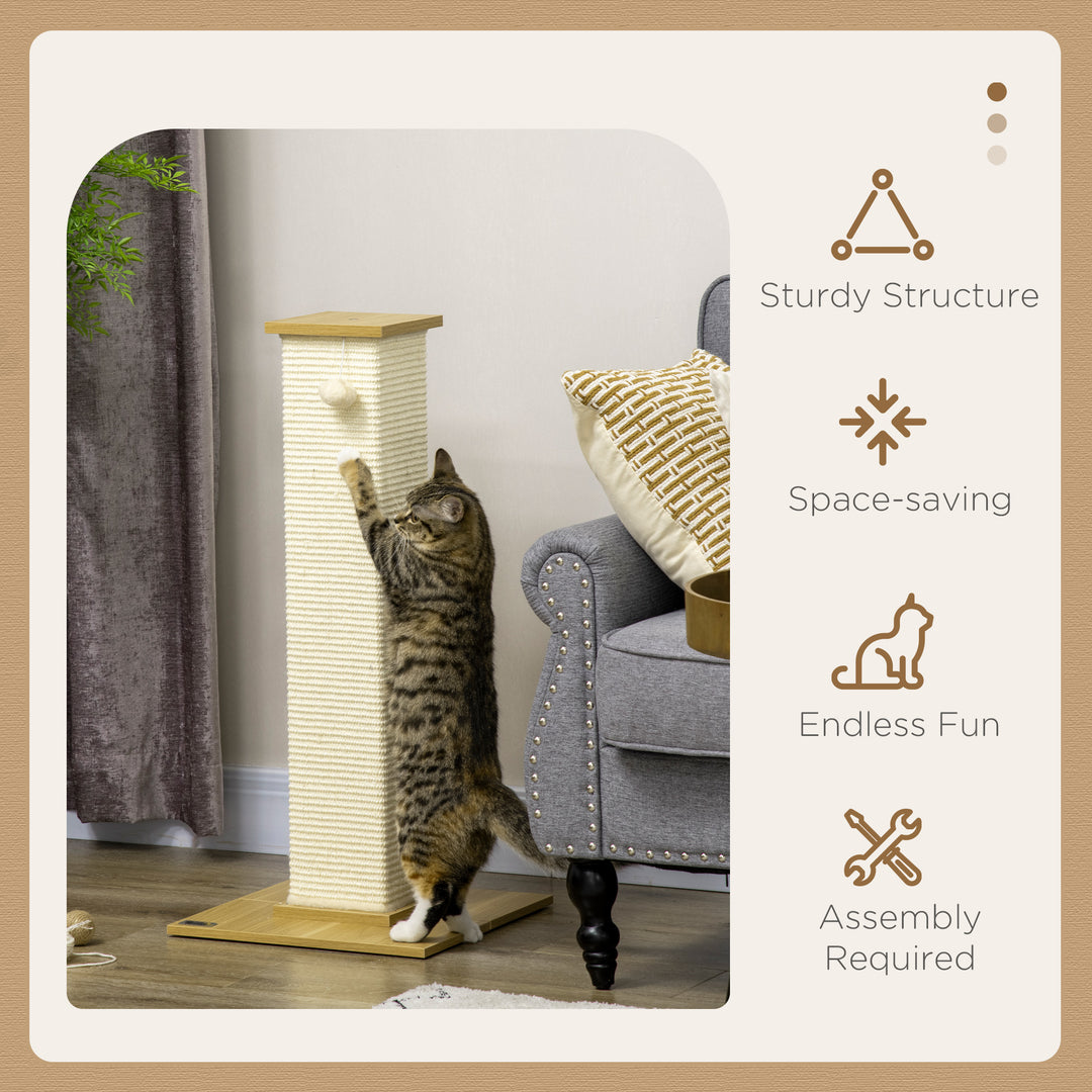 80cm Scratching Post, with Toy Ball, Sisal Rope - White
