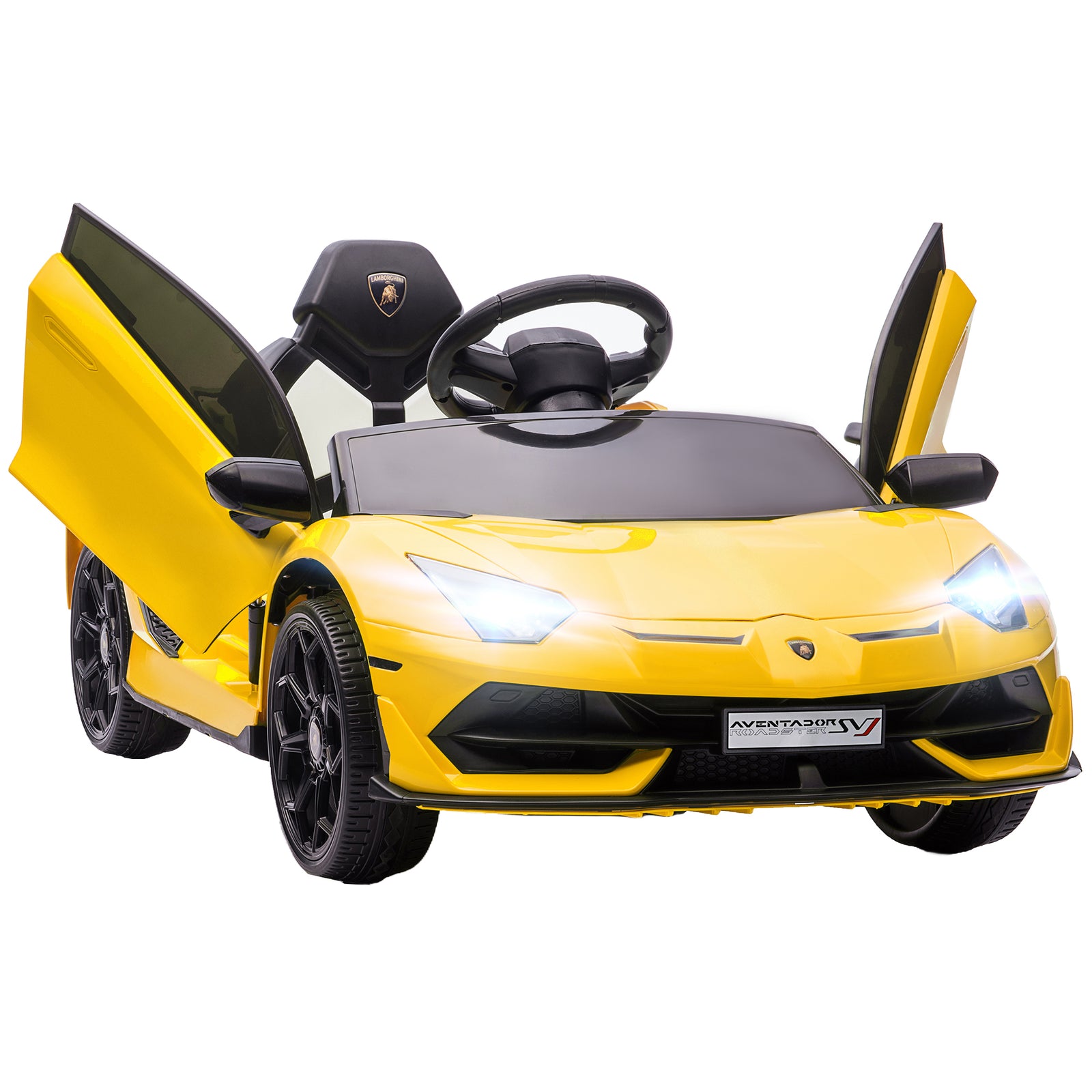 Lamborghini Licensed 12V kids Electric Car w/ Butterfly Doors, Remote, Music, Horn, Suspension - Yellow