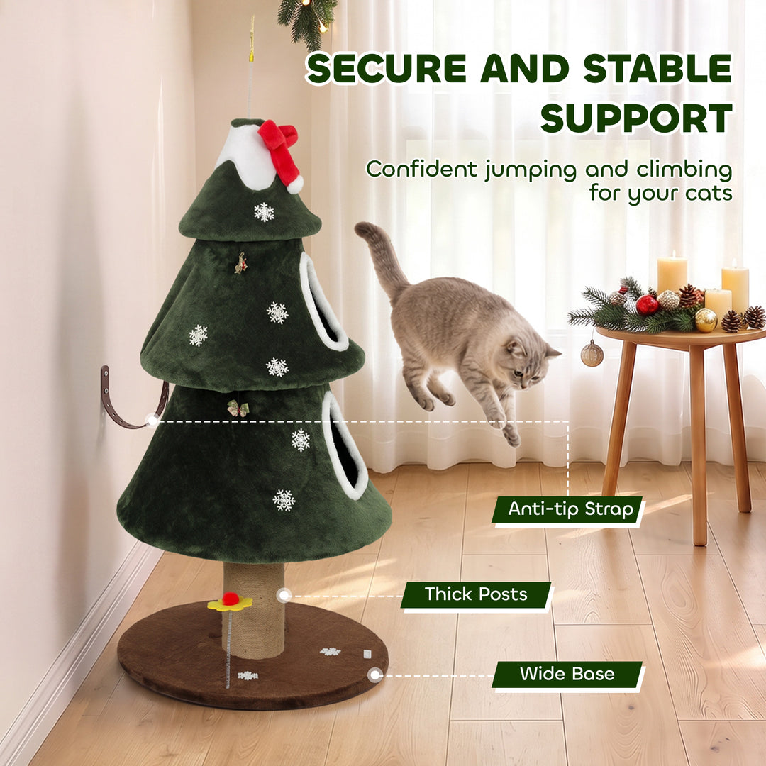 Cat Tree, Christmas Cat Tower with Dual Condos, Sisal Ladder, Jute Pos