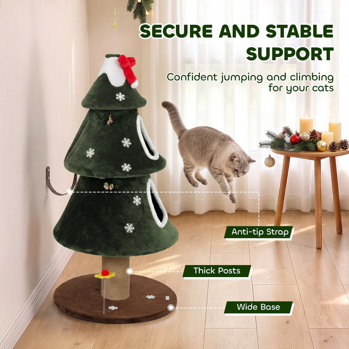 Cat Tree, Christmas Cat Tower with Dual Condos, Sisal Ladder, Jute Pos
