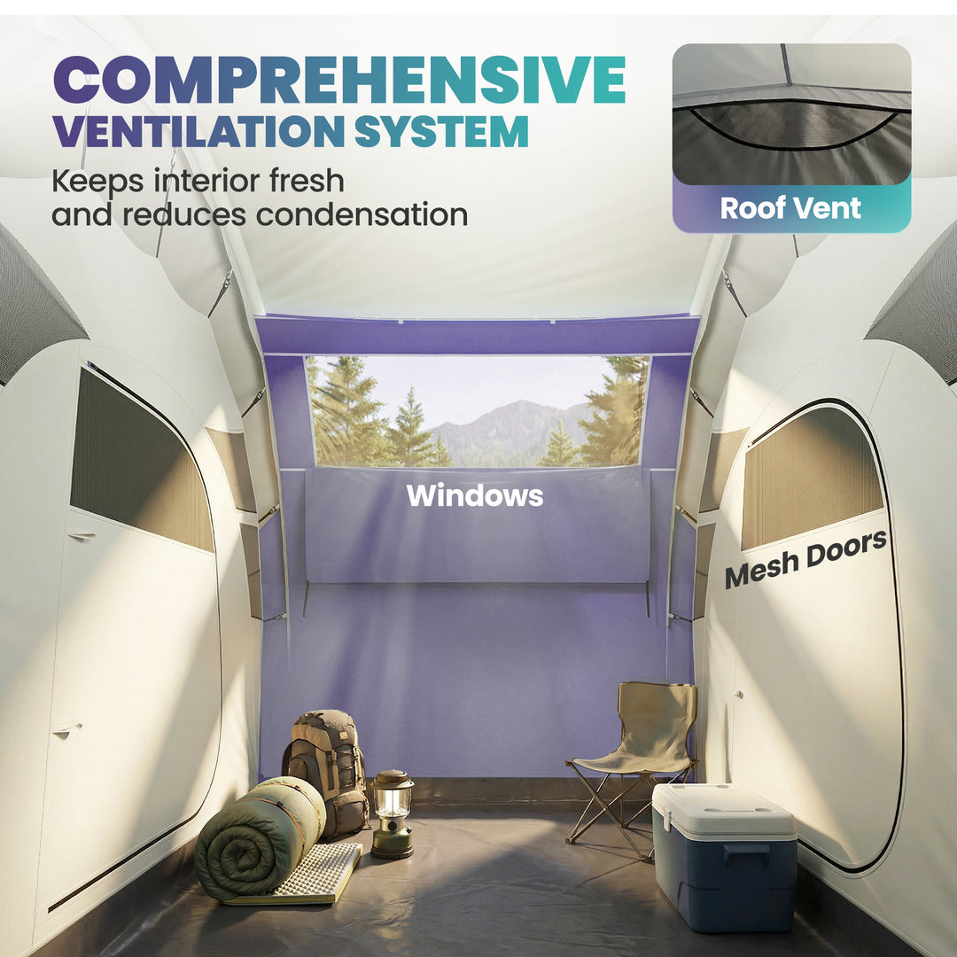 Inflatable Tent 2 Bedroom Tunnel Design Windproof Air Tent with Carry 