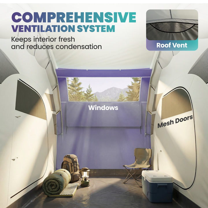 Inflatable Tent 2 Bedroom Tunnel Design Windproof Air Tent with Carry 