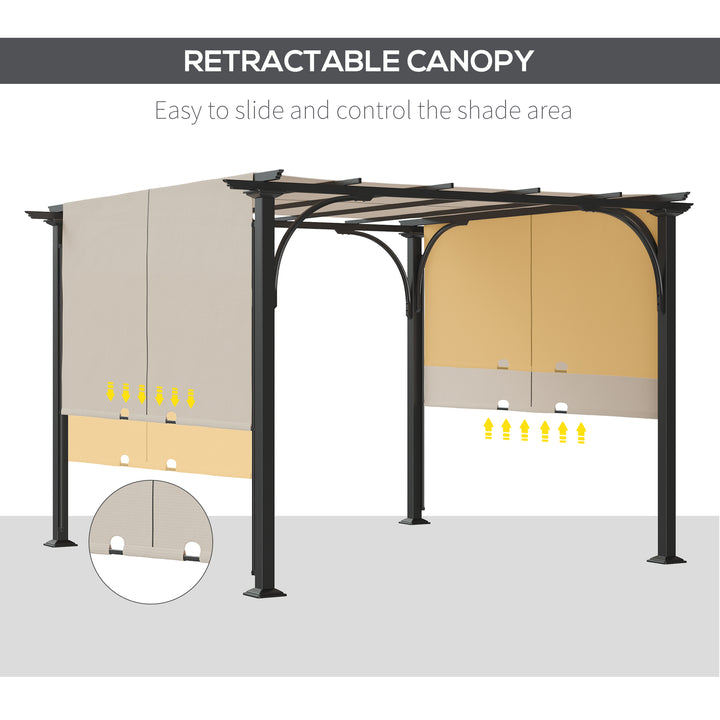 Outsunny 3 x 3(m) Outdoor Retractable Pergola, Garden Pergola Gazebo with Adjustable Canopy, Beige