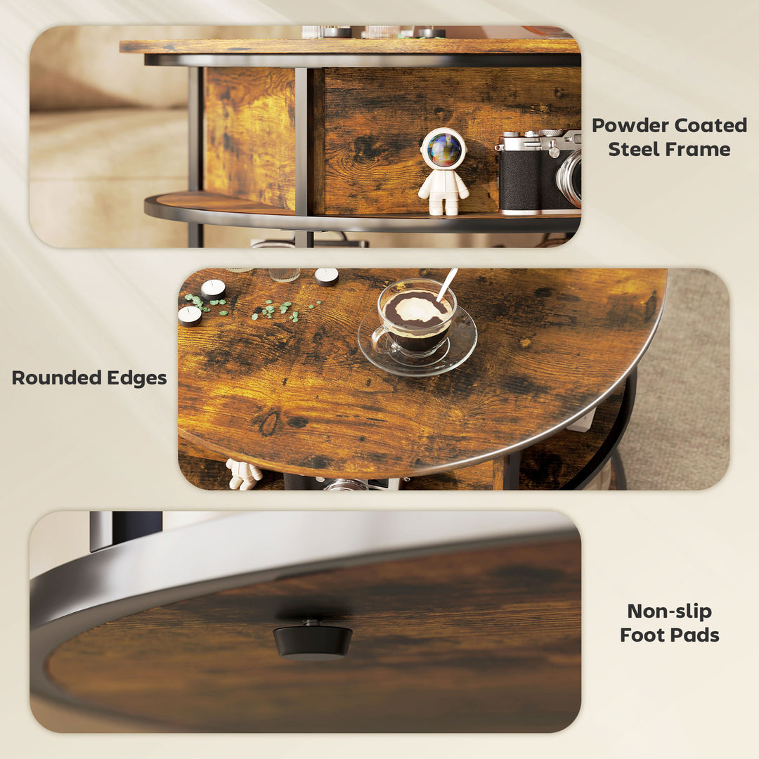 Lift Top Coffee Table, Round Coffee Table with Storage Shelf, Hidden Compartment and Steel Frame for Living Room, Home Office, Brown