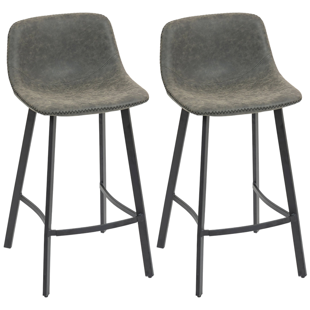 MCL Bar Stools Set of 2, PU Leather Dining Stools with Backrest, Footrest, for Kitchen, Counter, Breakfast Bar, Grey